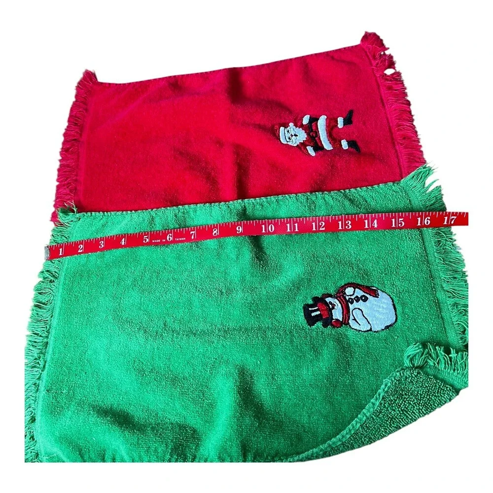 Lot Of 2 VTG Martex Xmas Santa Snowman Red Green Fingertip Hand Towels Bathroom